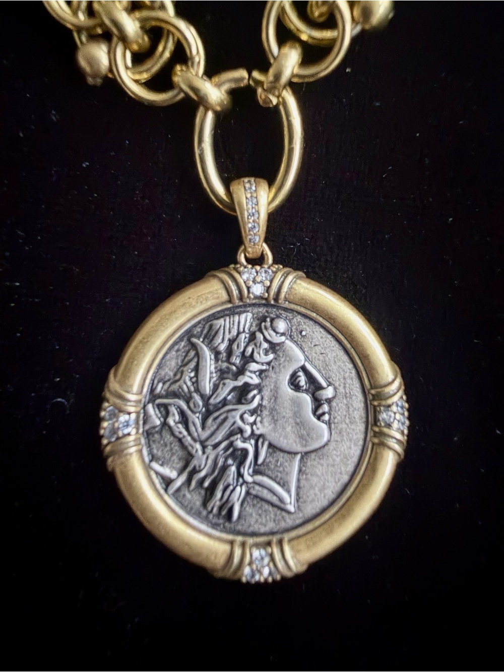 Gold Two-Tone Medallion Necklace with Coin Pendant - Picture 10 of 10